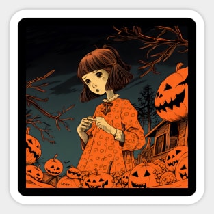 Halloween Girl in orange dress with Pumpkin Sticker